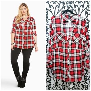 TORRID Plus Button Red and Black Plaid Shirt